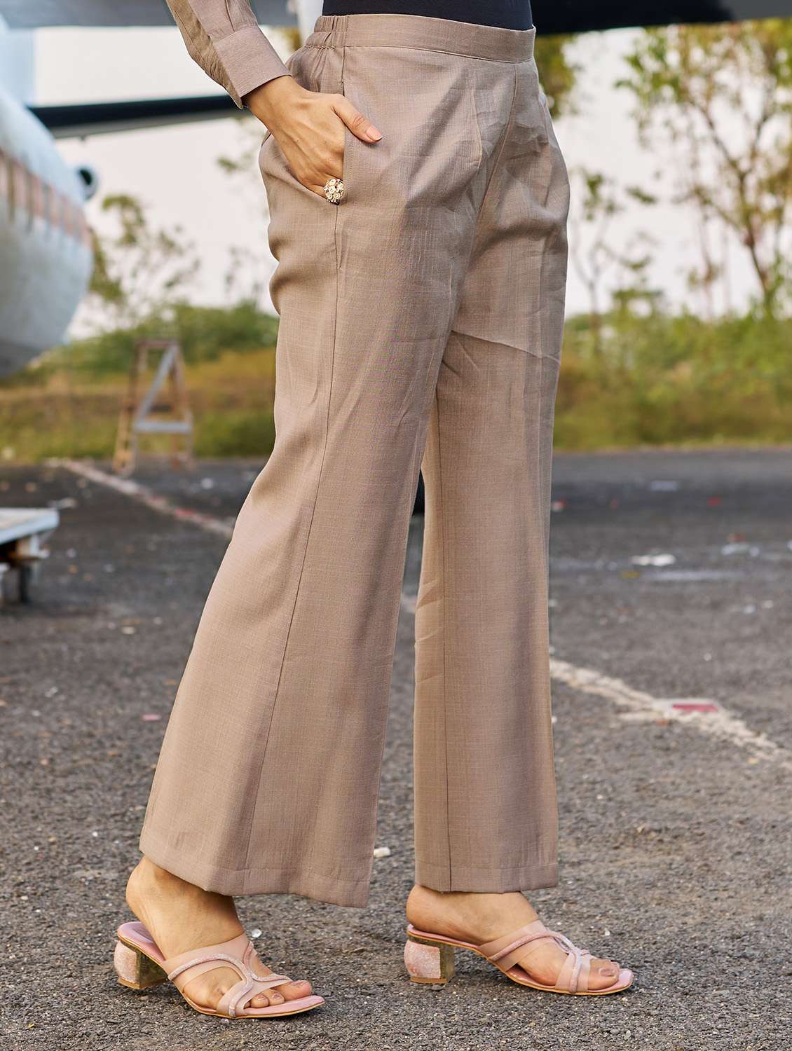 women solid long sleeve shirt & trouser co-ord set - 22454395 -  Standard Image - 4