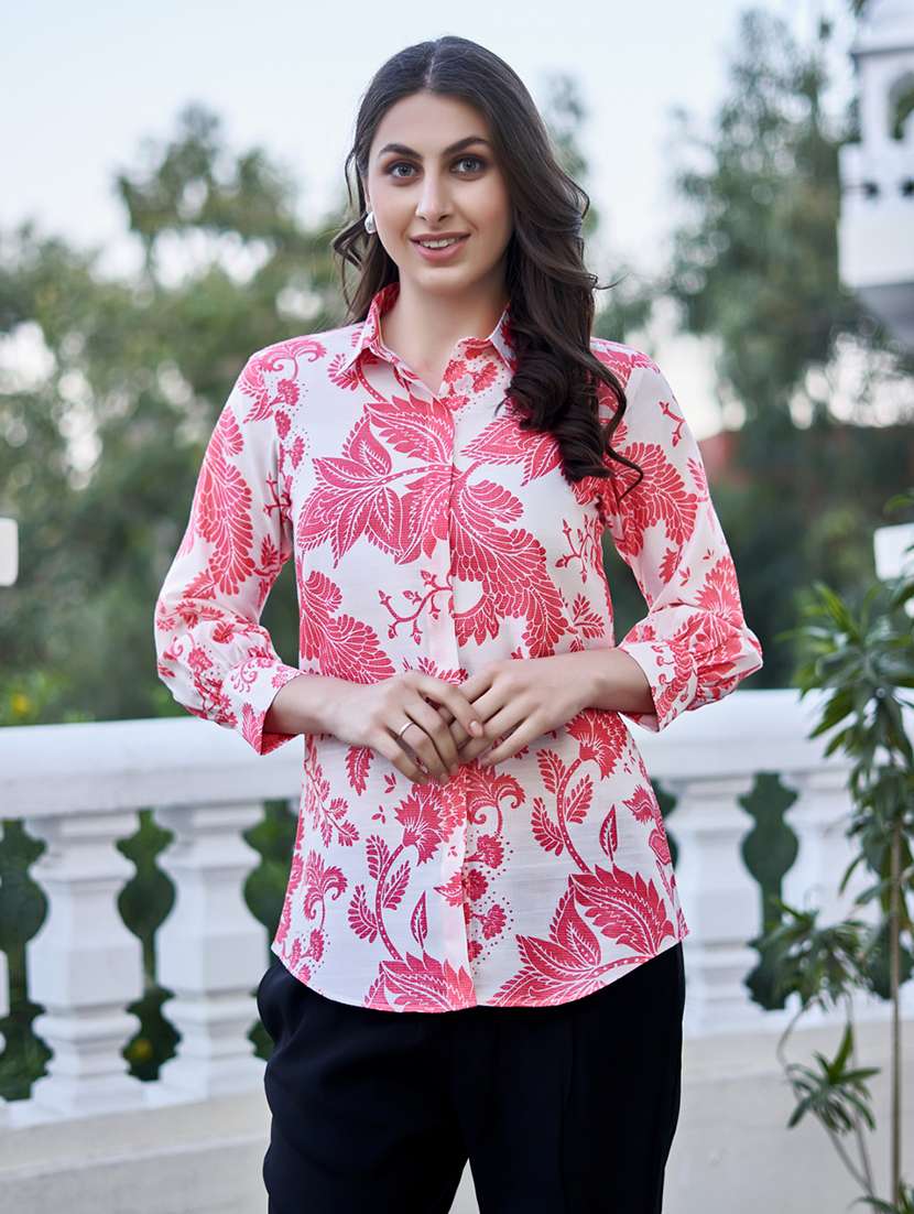 women printed three quarter sleeve shirt & trouser co-ord set - 22454400 -  Standard Image - 1