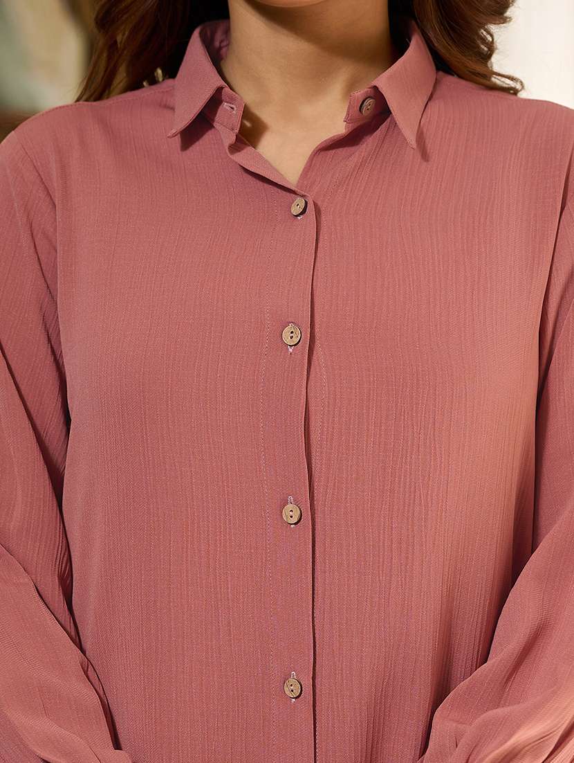 women solid long sleeve shirt & trouser co-ord set - 22454414 -  Standard Image - 1