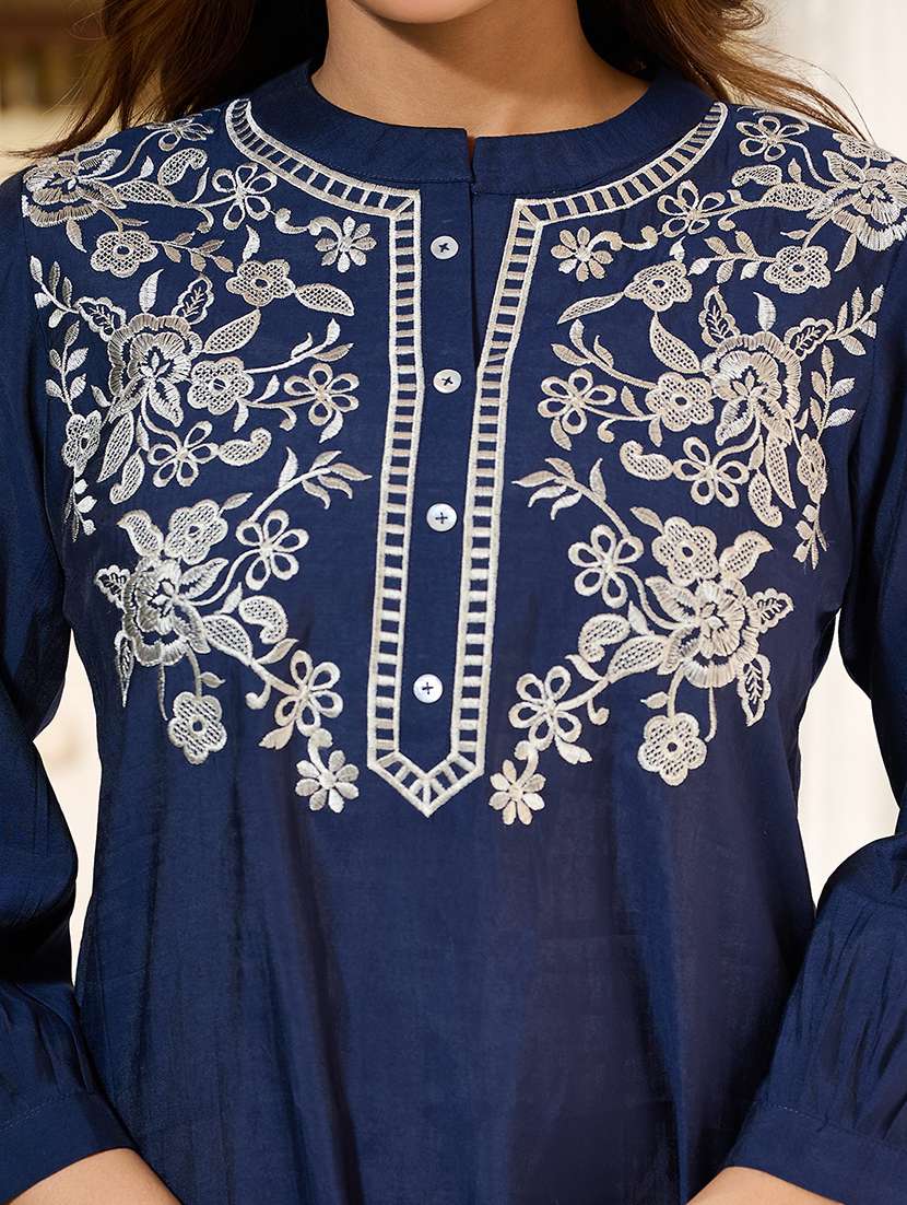 Women Solid With Work Three Quarter Sleeve Ethnic Co-ord Set - 22454415 -  Standard Image - 1