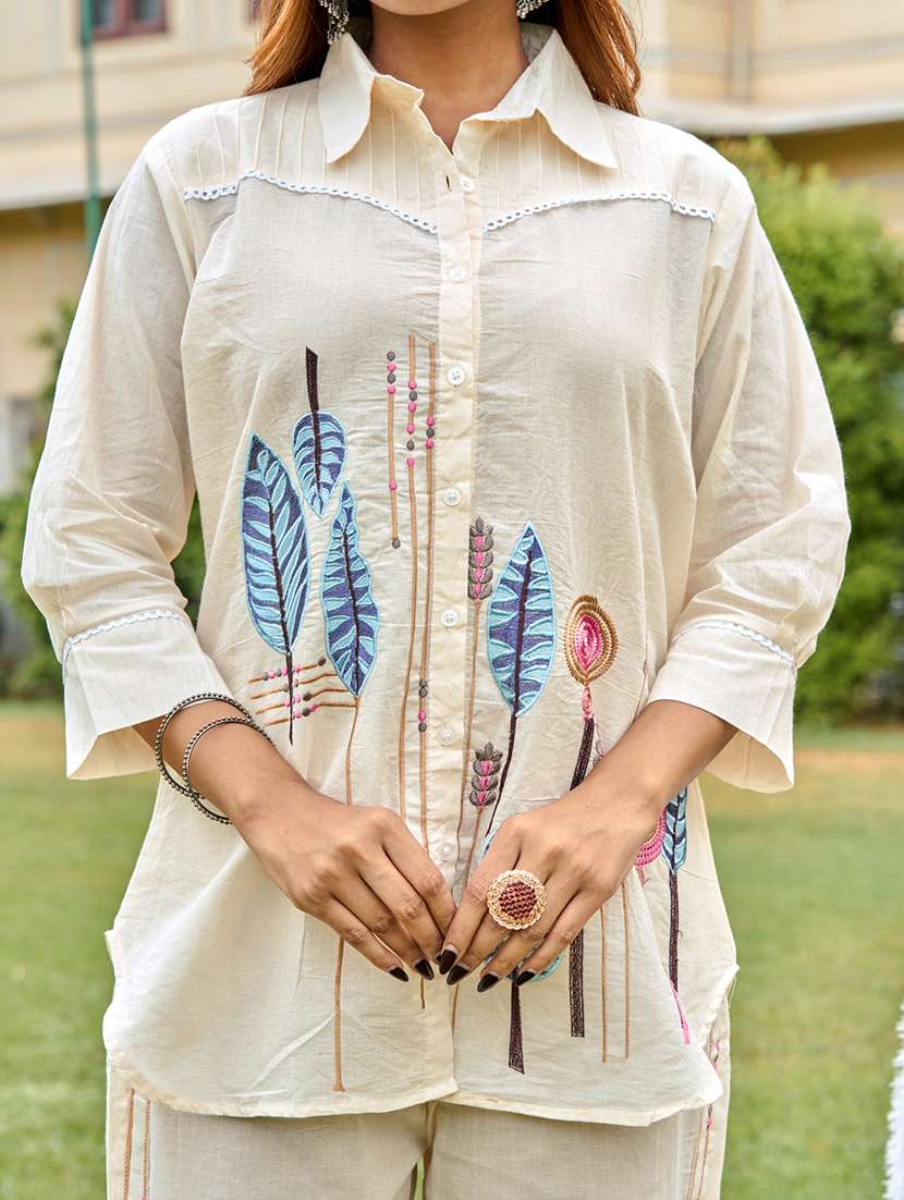 women solid with work three quarter sleeve ethnic co-ord set - 22454431 -  Standard Image - 1