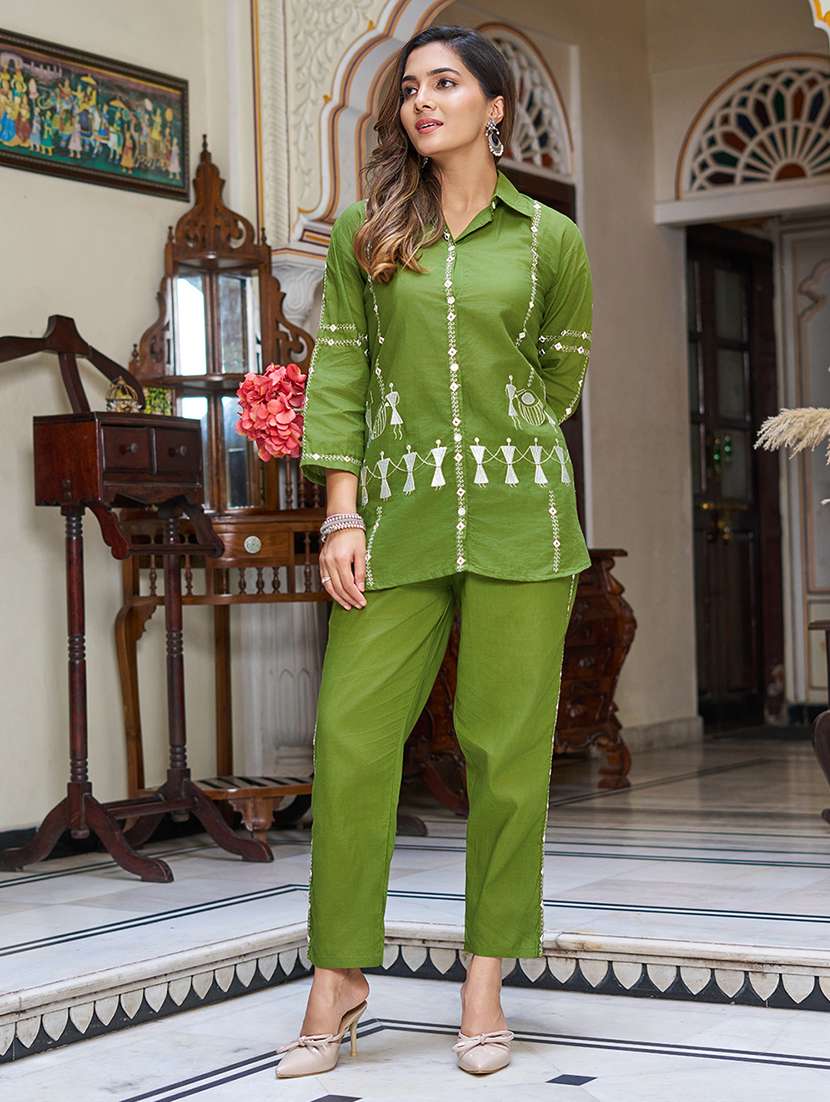 women solid with work three quarter sleeve ethnic co-ord set