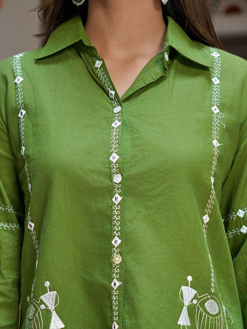 women solid with work three quarter sleeve ethnic co-ord set - 22454435 -  Standard Image - 1