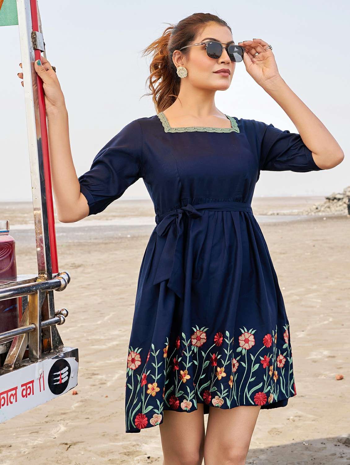 women navy blue viscose a-line dress - 22454439 -  Standard Image - 1