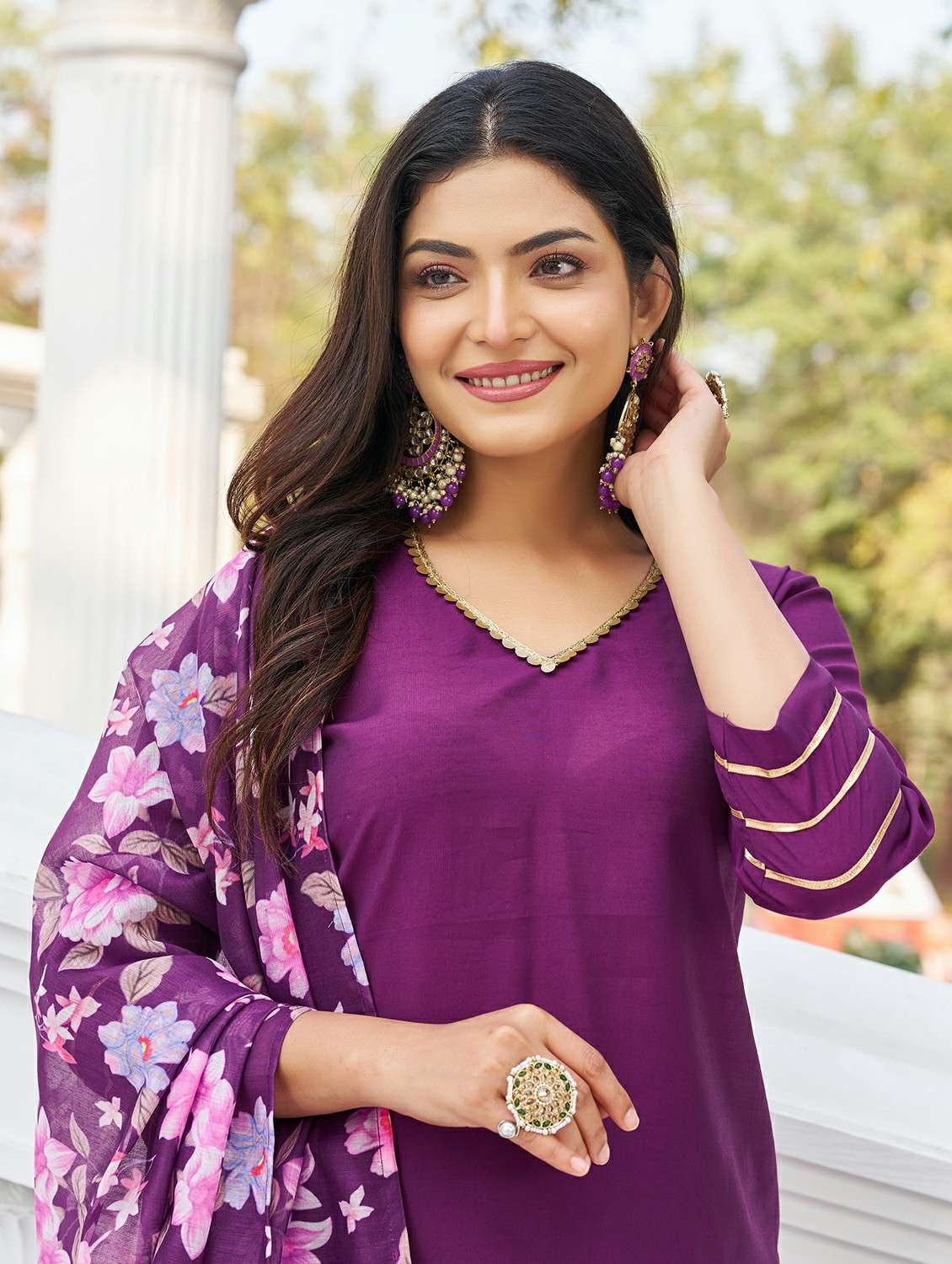 Women Solid Three Quarter Sleeve Kurta Pant With Dupatta Set - 22454445 -  Standard Image - 1