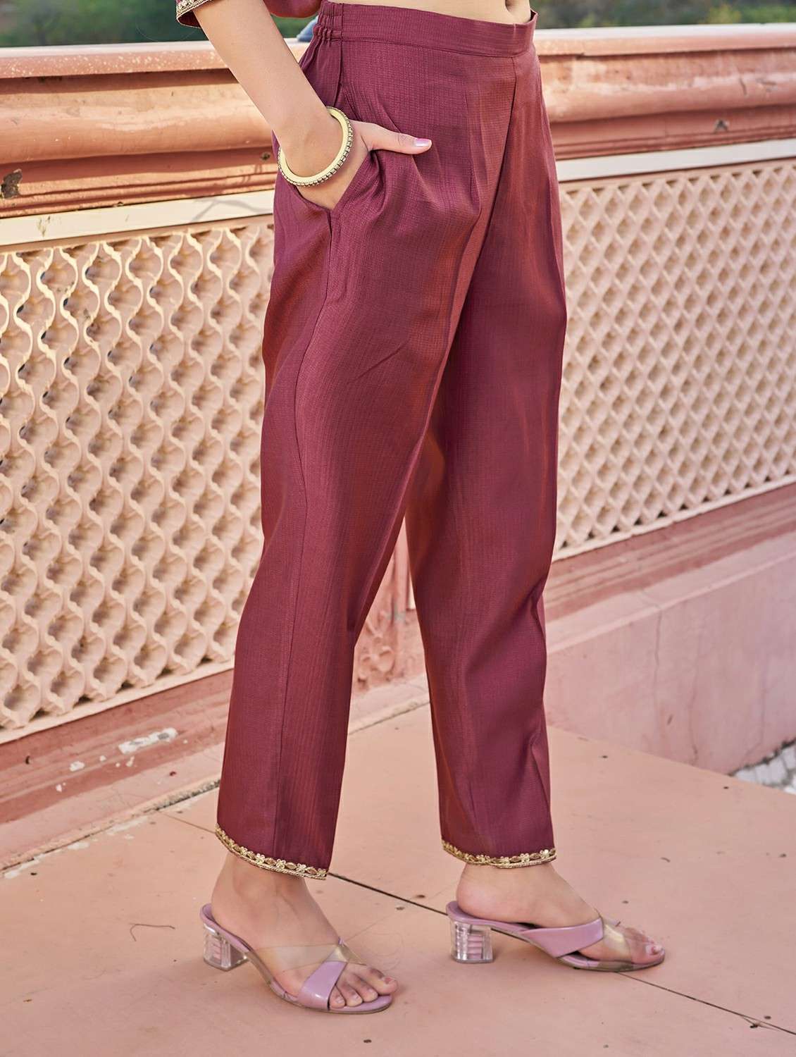 Women Solid With Work Three Quarter Sleeve Kurta Pant With Dupatta Set - 22454462 -  Standard Image - 4