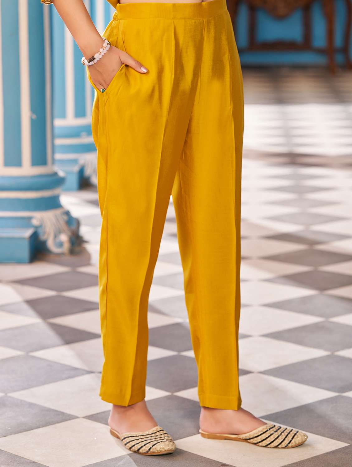 women solid with work three quarter sleeve kurta pant with dupatta set - 22454463 -  Standard Image - 4