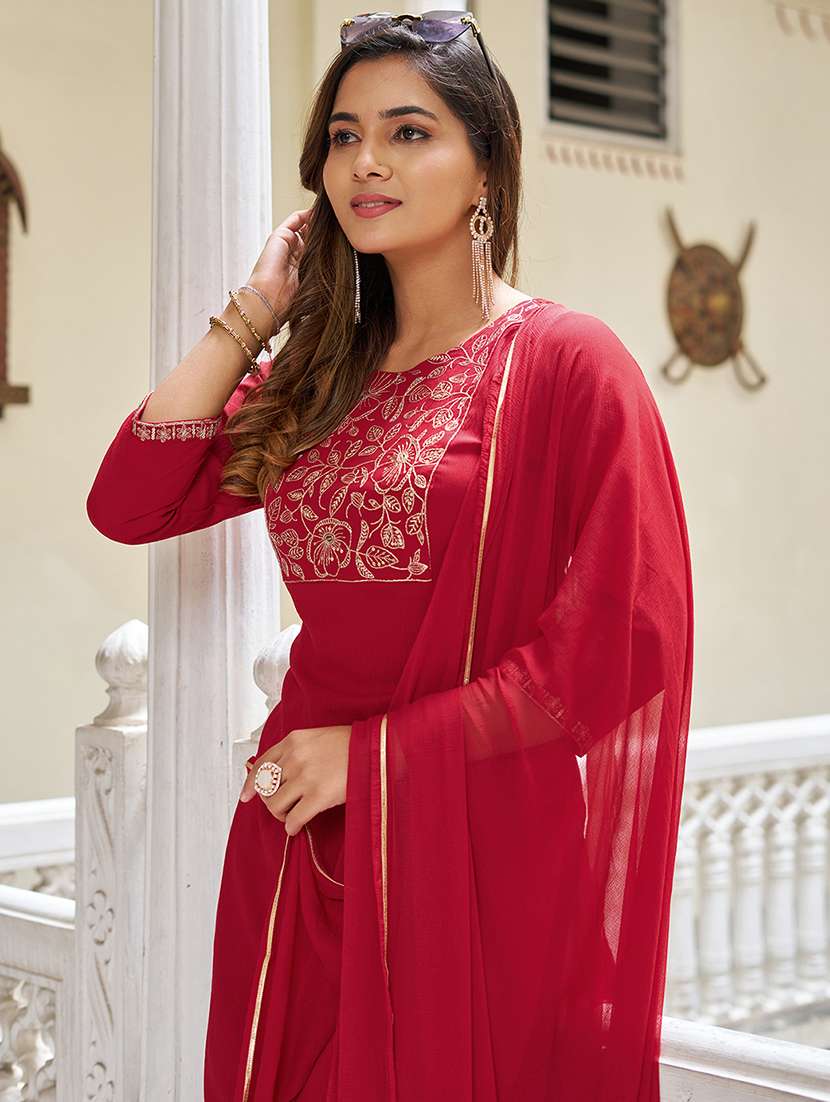 Women Embroidered Three Quarter Sleeve Kurta Sharara With Dupatta Set - 22454494 -  Standard Image - 1