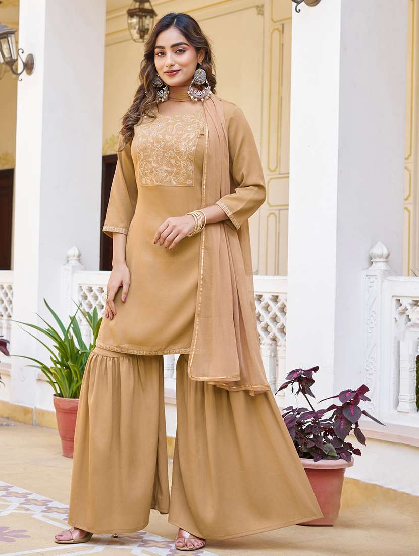 Women Embroidered Three Quarter Sleeve Kurta Sharara With Dupatta Set - 22454495 -  Standard Image - 4