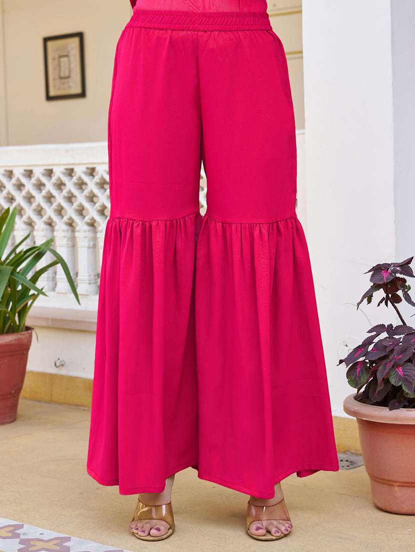 women solid with work three quarter sleeve kurta sharara with dupatta set - 22454496 -  Standard Image - 4