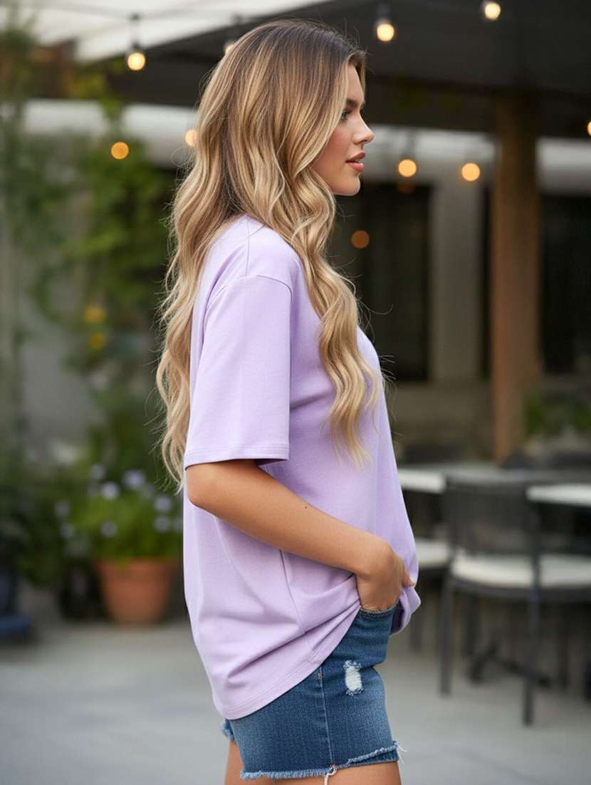 women printed purple cotton blend regular t-shirt - 22454865 -  Standard Image - 1