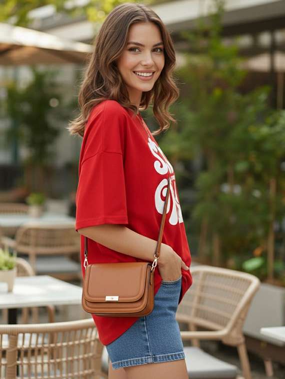 women printed red cotton blend regular t-shirt - 22454912 -  Standard Image - 1