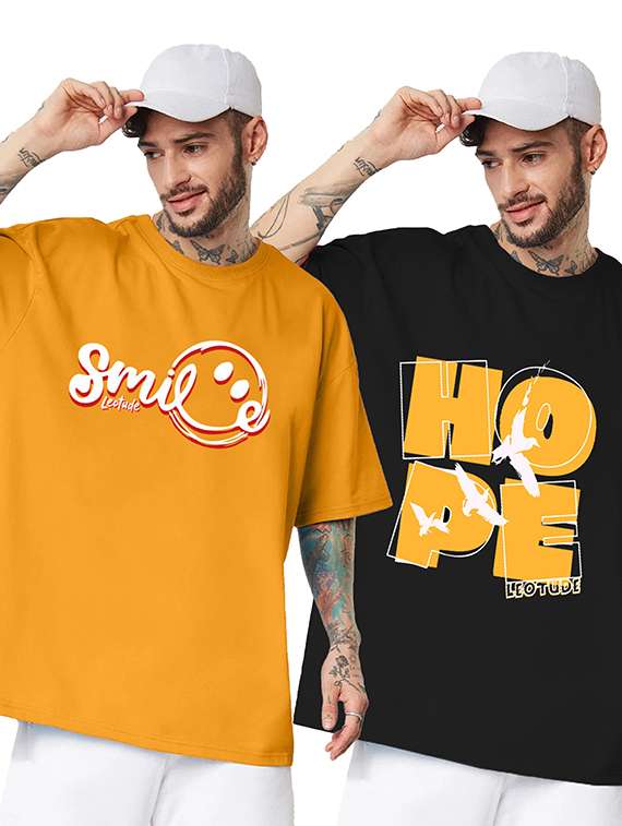 pack of 2 men printed round neck polyester multicolor t-shirt
