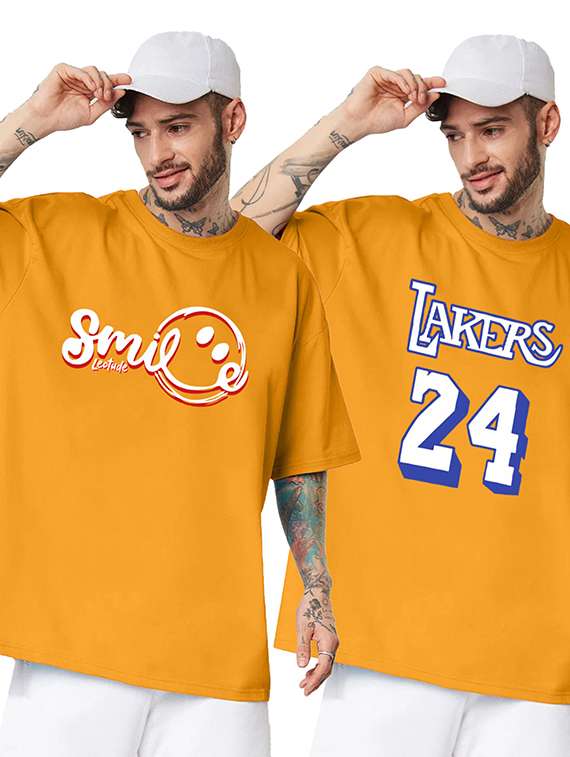 pack of 2 men printed round neck polyester multicolor t-shirt