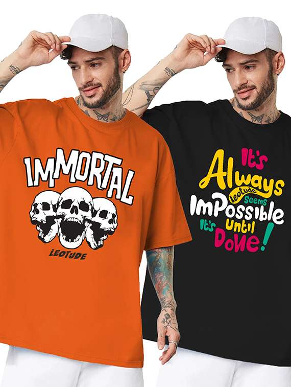 pack of 2 men printed round neck polyester multicolor t-shirt