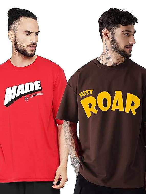 pack of 2 men printed round neck polyester multicolor t-shirt