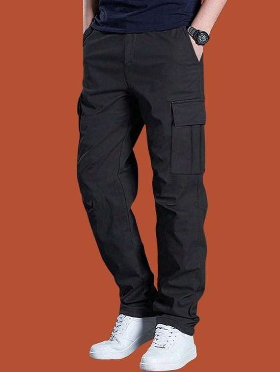 men solid high rise regular fit cargo  - 22455518 -  Standard Image - 1