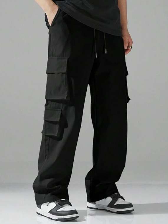 men solid high rise regular fit cargo  - 22455519 -  Standard Image - 1