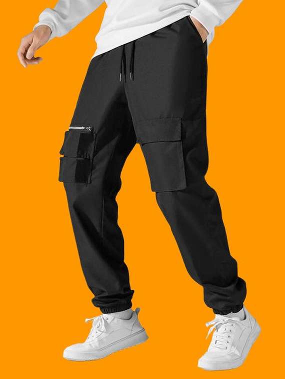 men solid high rise regular fit cargo jogger - 22455520 -  Standard Image - 1