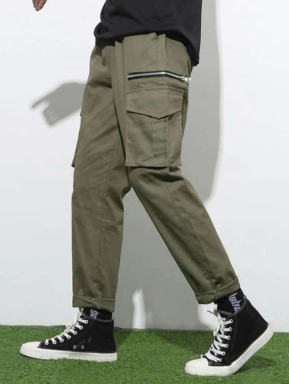 men solid high rise regular fit cargo - 22455525 -  Standard Image - 1