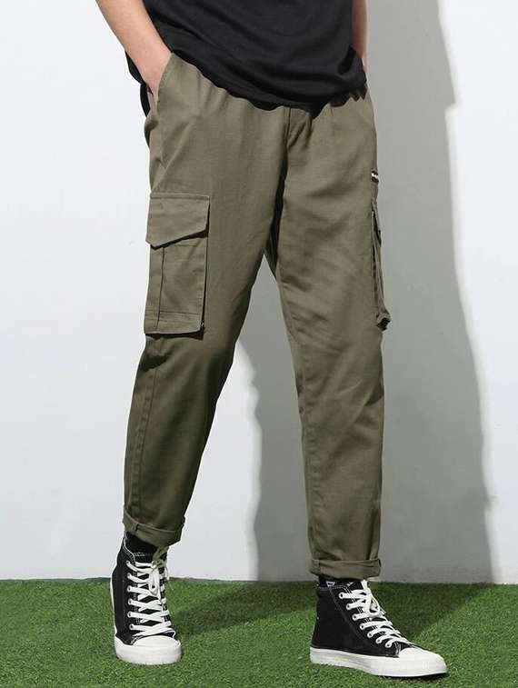 men solid high rise regular fit cargo - 22455525 -  Standard Image - 4