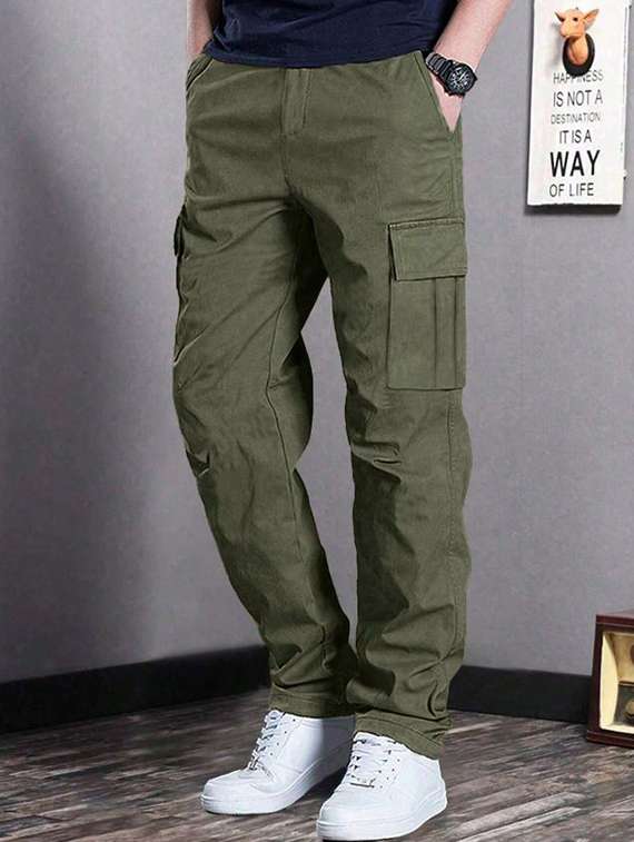 men solid high rise regular fit cargo - 22455526 -  Standard Image - 1
