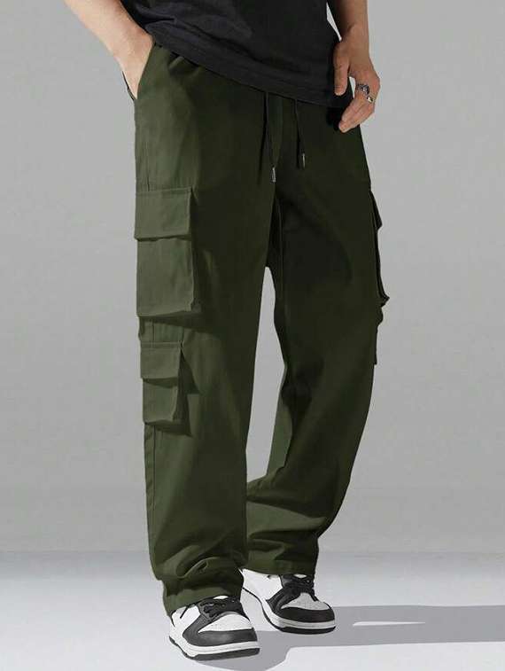 men solid high rise regular fit cargo - 22455527 -  Standard Image - 1