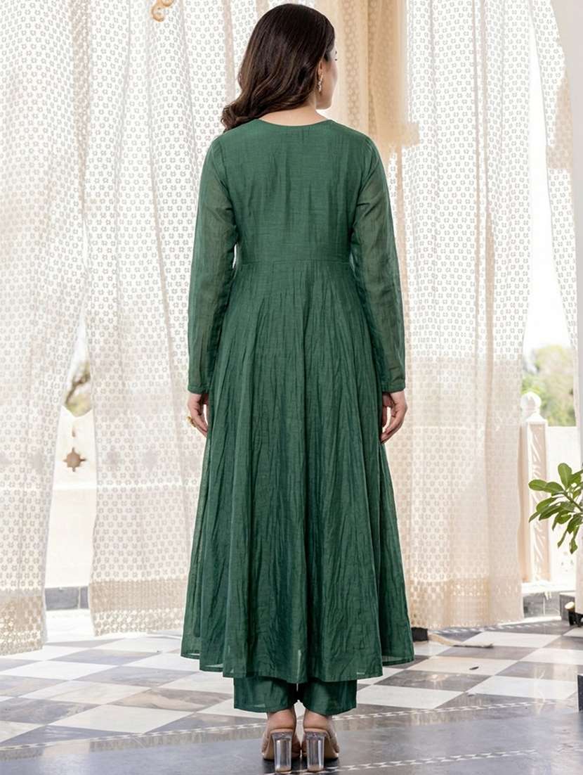 women green chanderi flared kurta - 22455530 -  Standard Image - 4