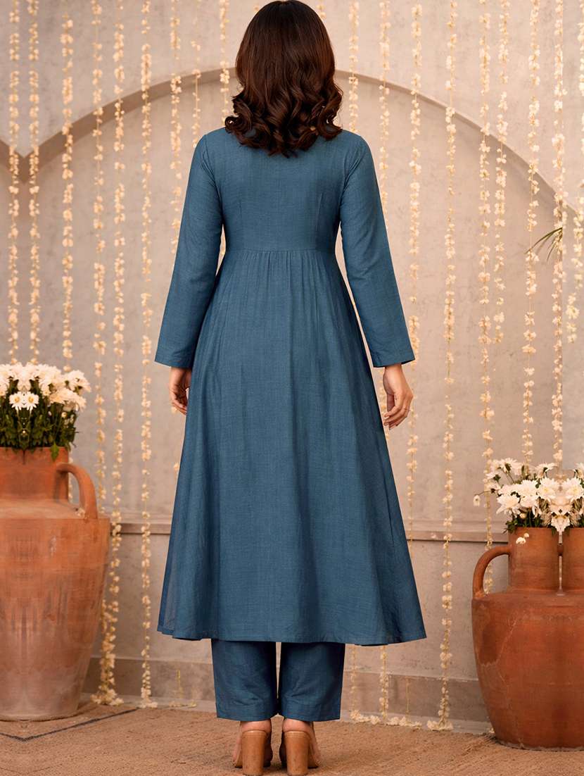 women blue chanderi flared kurta - 22455536 -  Standard Image - 4