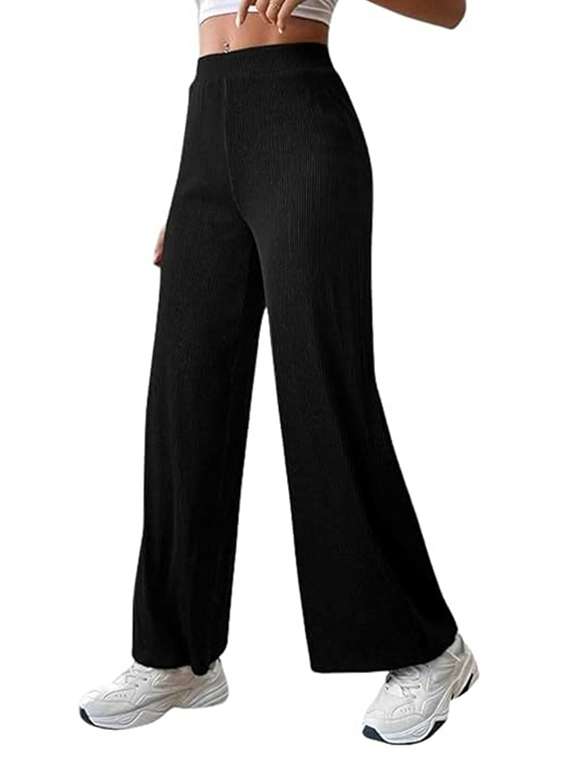 women black lycra wide leg trouser - 22455538 -  Standard Image - 1
