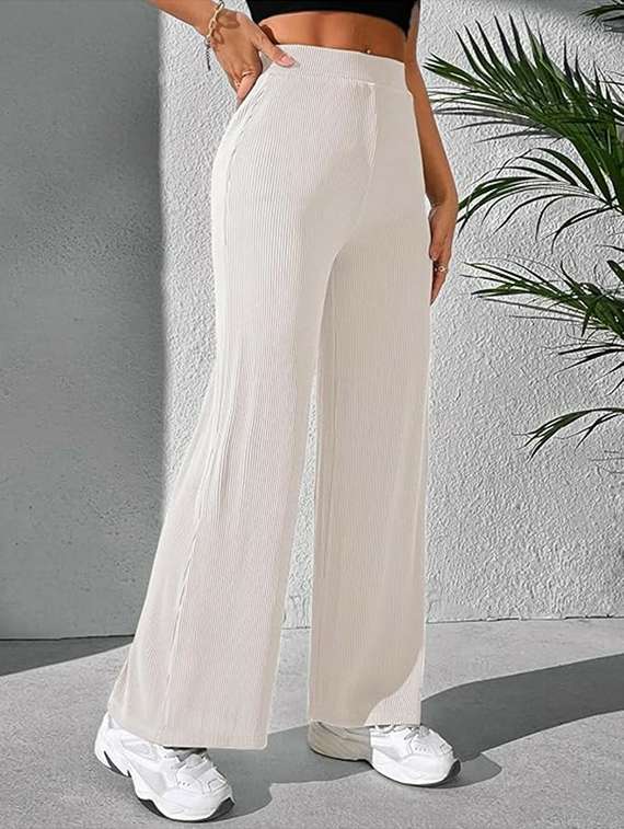women off white lycra wide leg trouser - 22455541 -  Standard Image - 1