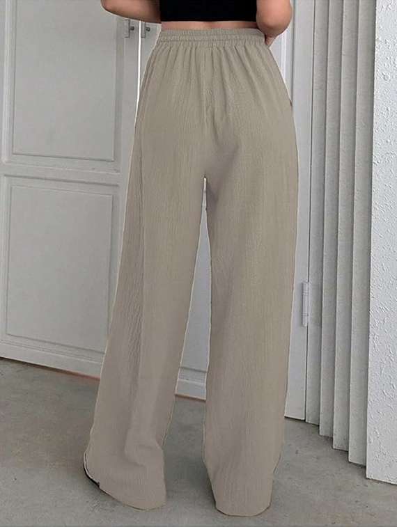 women khaki lycra wide leg trouser - 22455548 -  Standard Image - 1