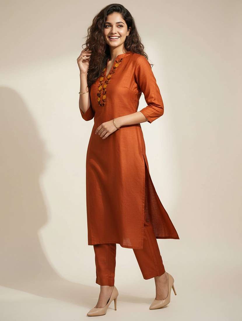 women rust co-ord set - 22455555 -  Standard Image - 1