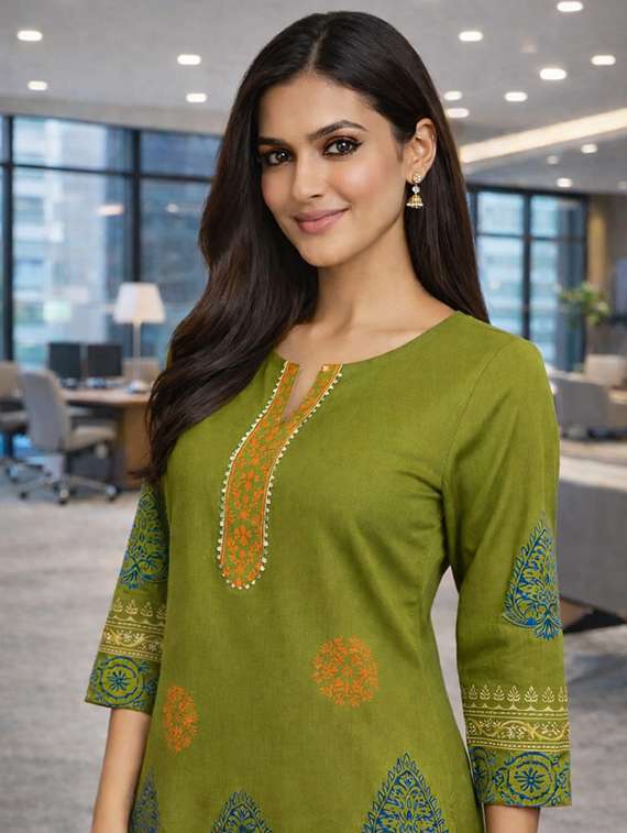 women printed three quarter sleeve straight kurta - 22455850 -  Standard Image - 1