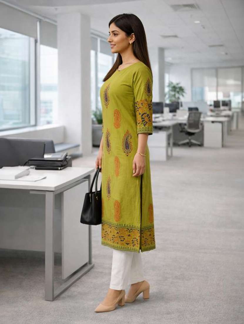 women printed three quarter sleeve straight kurta - 22455851 -  Standard Image - 1