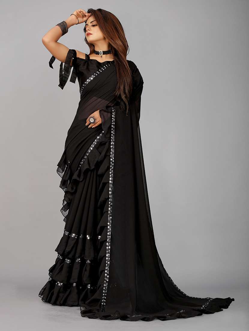 women embellished ruffle saree with blouse  - 22455853 -  Standard Image - 4