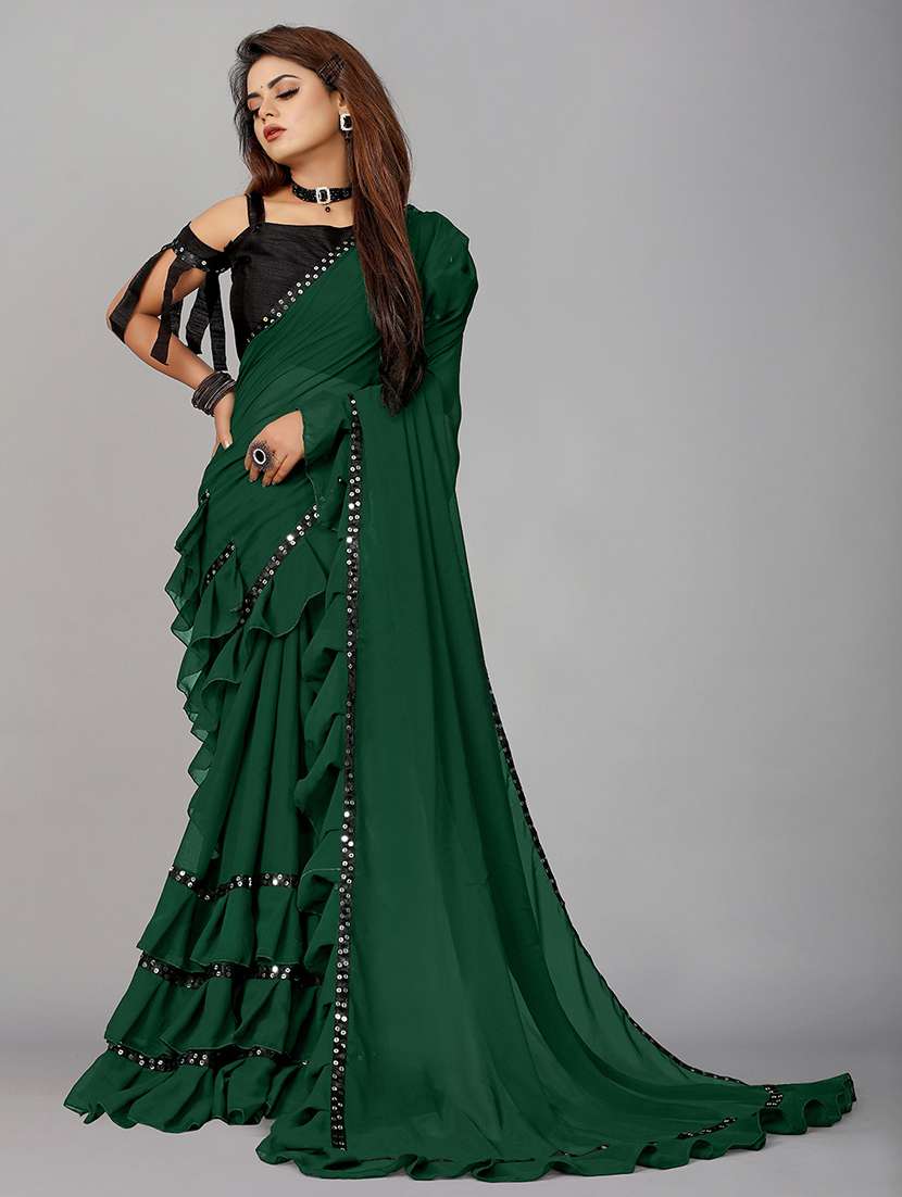 women embellished ruffle saree with blouse  - 22455855 -  Standard Image - 4