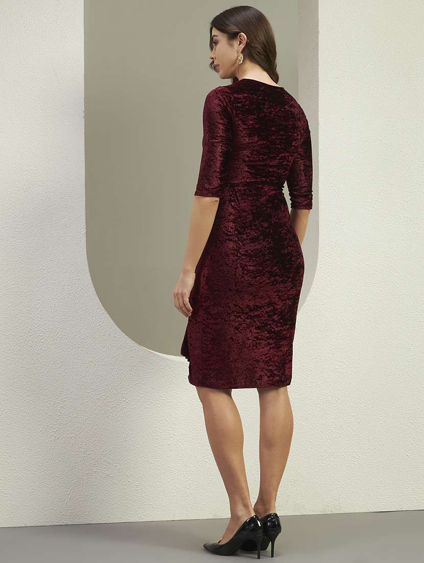 women burgundy velvet bodycon dress - 22455869 -  Standard Image - 4