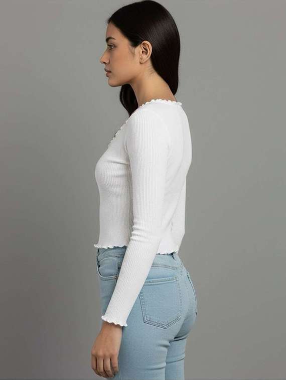 women solid long sleeve crop top - 22455908 -  Standard Image - 1