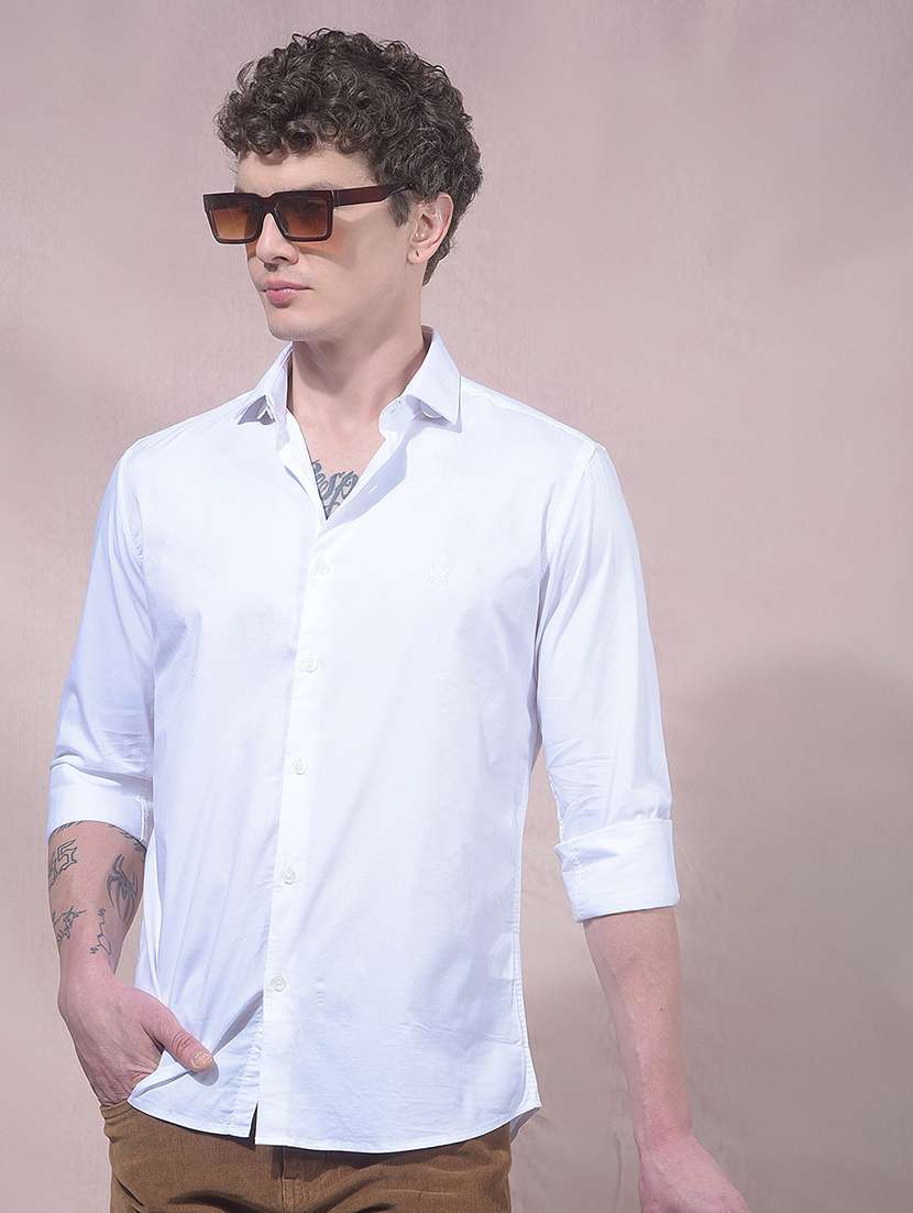 men solid long sleeve slim fit casual shirt