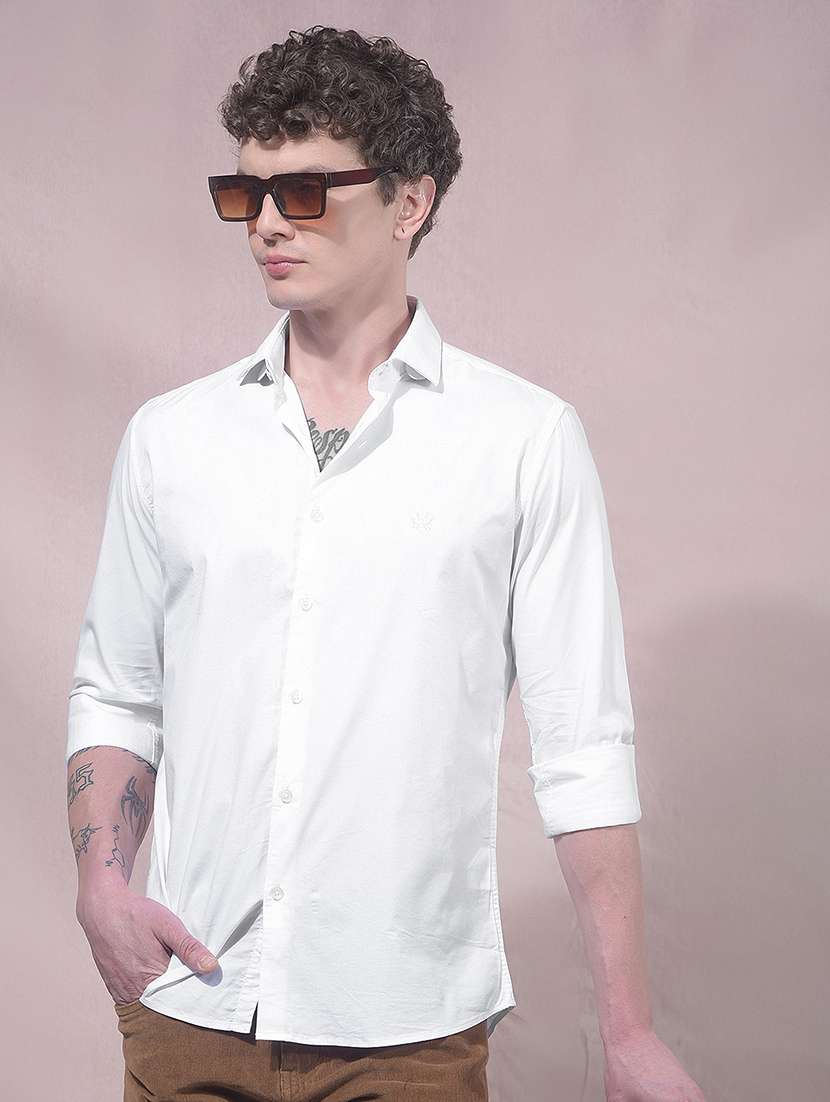 men solid long sleeve slim fit casual shirt