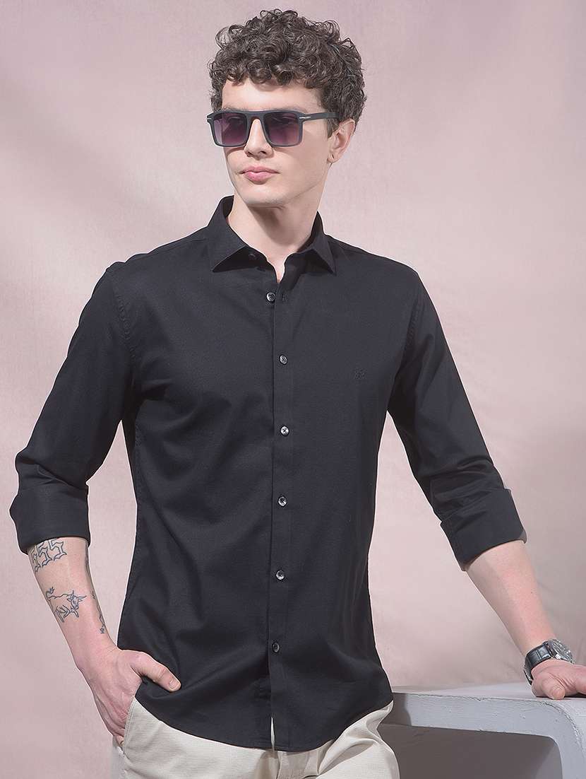 men solid long sleeve slim fit casual shirt