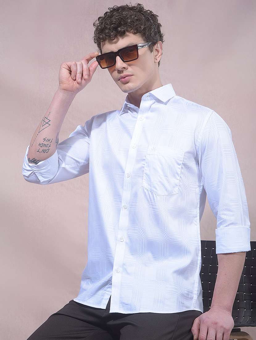 men solid long sleeve slim fit casual shirt