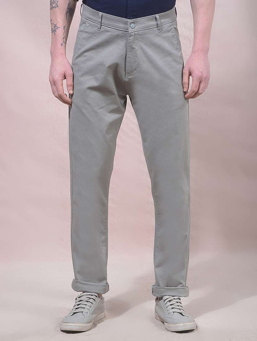 men solid mid rise chinos casual trouser