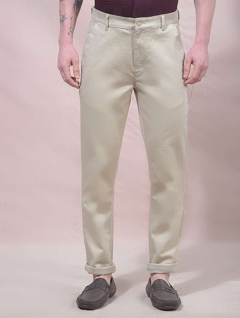 men solid mid rise chinos casual trouser