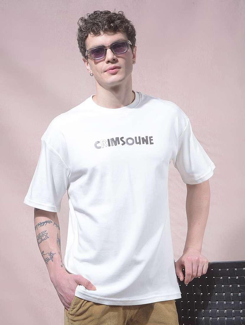 men white cotton front print t-shirt