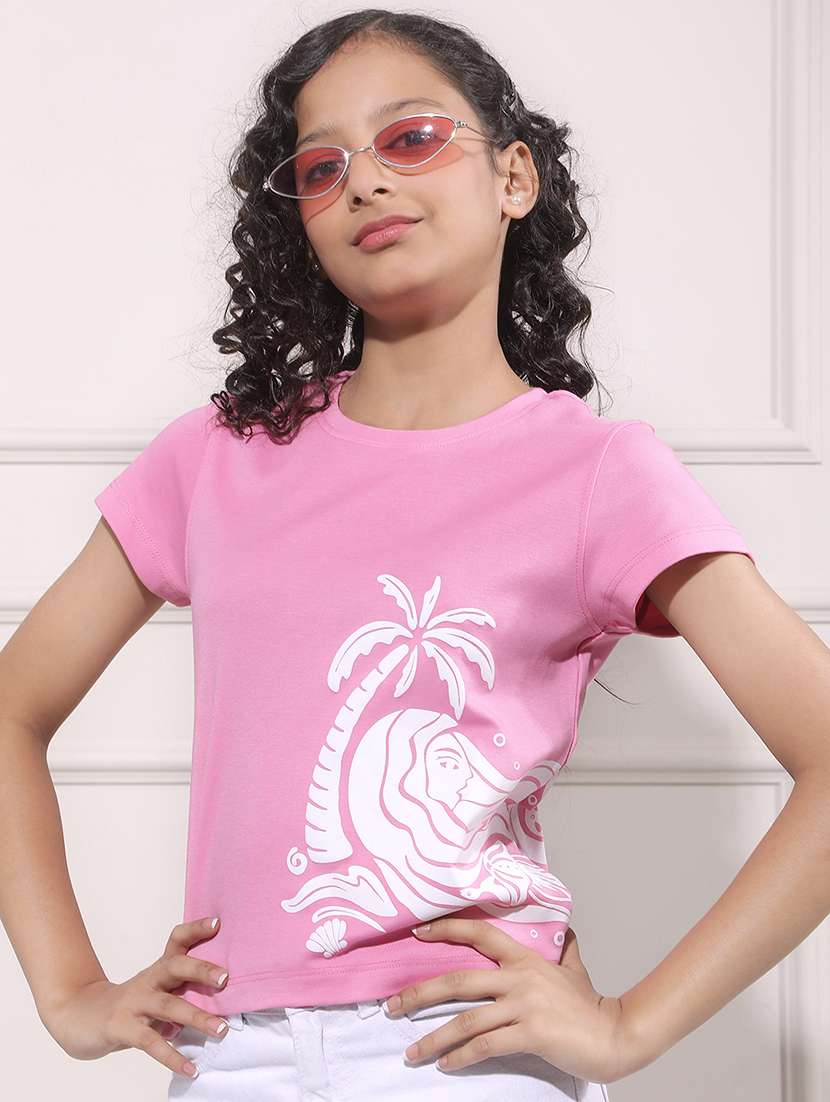 girl pink cotton blend tee