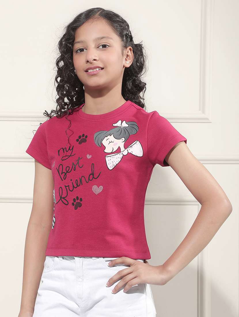 girls pink cotton blend tee