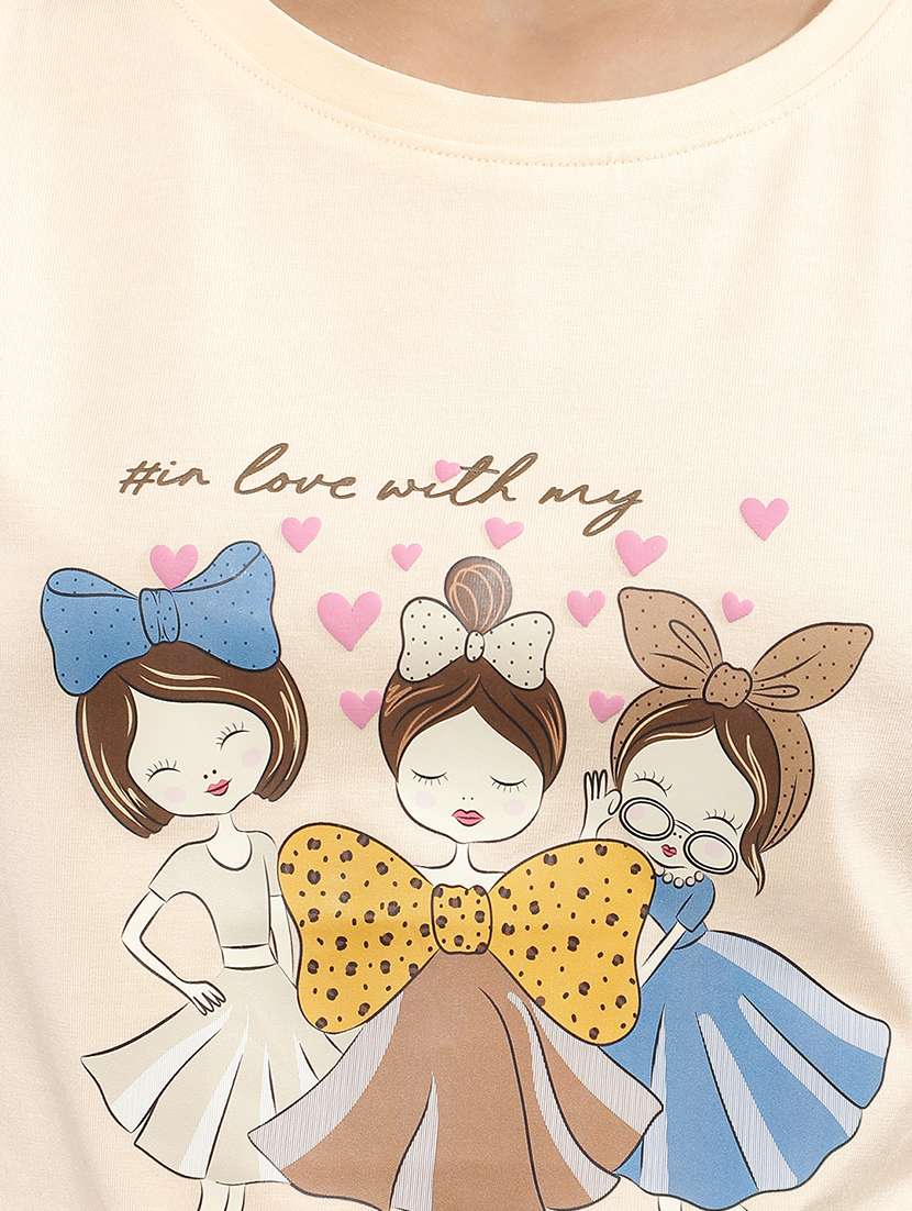Girl Beige Cotton Tee - 22456037 -  Standard Image - 1