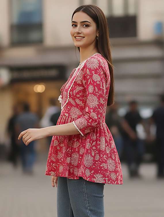 women pink cotton straight kurti - 22456051 -  Standard Image - 1